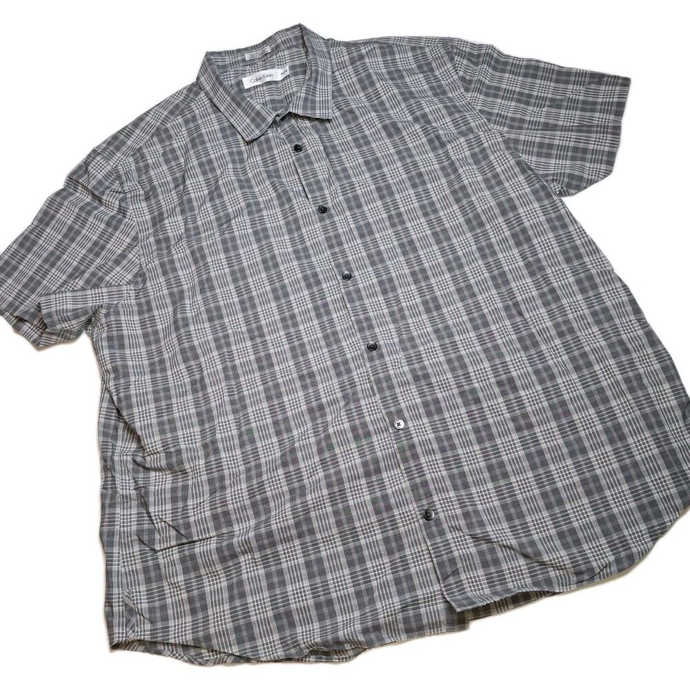 Calvin Klein XXL Plaid Shirt Men’s Short Sleeve Button Up Casual Regular Fit CK